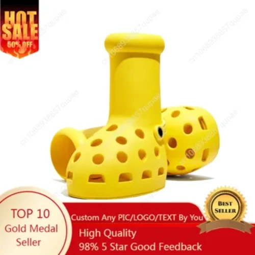 Astro Boy Giày Nước Màu Vàng Astroboy Lỗ Giày 2024 Nữ Nam Mũi Tròn Giày Đi Mưa Hoạt Hình Trơn Trình Diễn Thời Trang bãi Biển Guốc