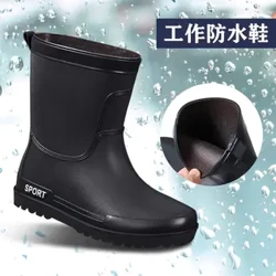 Mới Giữa Ống Chống Trơn Trượt Giày Đi Mưa Nam Ngoài Trời Giày Đi Mưa Cao Su Chịu Mài Mòn Giày Plus bông Công Việc Đánh Cá Giày Chống Thấm Nước