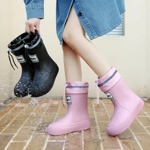 Esgidiau Glaw Merched Ffêr Uchel Esgidiau Gwaith gwrth-ddŵr Awyr Agored Rainboots Fashion Street Achlysurol Meddal Anlithro