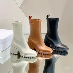 Pieds carrés bottes de pluie pour femmes talon épais semelle épaisse bottines femme chaussures dames bottes d'hiver en caoutchouc chaussures de pluie pour femmes
