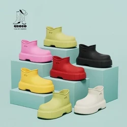 Rose Pink Women Rainboots Awyr Agored dal dŵr Merched Esgidiau Glaw Gwadn Trwchus Gwrthlithro Ysgafn Esgidiau Ffêr Symudadwy EVA Slip-on