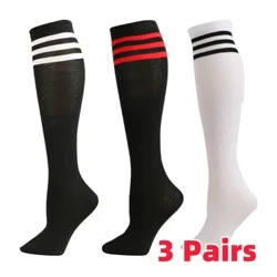 3 Pasang Sekitar 60cm Ireng Putih Anggur Merah Belang Wanita Kaos Kaki Panjang Paha Tinggi Nilon Stoking Breathable Over Knee Girls