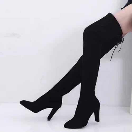 Buataisí Sexy Over The Knee Do Mhná Feadán Fada Caol Buataisí Bare Cearnóg Sáil Ard Bróga Bróga Arda Lady Botas Mujer