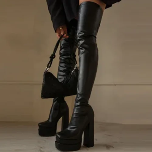 Platform ganda Super High Heels Wanita Sepatu Bot Setinggi lutut Elegan Seksi Nyaman Anget Sepatu Wanita Musim Dingin Kualitas apik