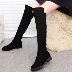 Bottes au dessus du genou pour femme, cuissardes hautes en Faux daim, plateforme extensible, Sexy, nouvelle mode hiver 2023