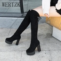 Imfashini Entsha Yango-2021 Ngaphezu Kwezibhuthi Zasedolo Abesifazane Be-Faux Suede Thigh High Boots Platform Stretch Slim Amabhuzu Asebusika Abesifazane Abama-Sexy Ladies