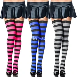 Sıkıştırma çorap renkli şerit uyluk yüksek diz üstü çorap kadınlar için uzun çorap Kawaii pamuklu bacak ısıtıcıları çorap