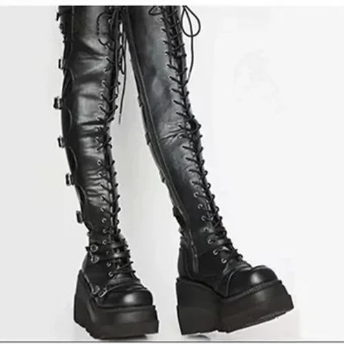 Viatu Virefu Virefu kwa Wanawake Msimu wa Msimu wa Majira ya baridi Viatu vya Juu vya goti Viatu vya Wanawake vya Jukwaa la Juu la Cosplay Botas Altas za Kisigino cha Juu cha Gothic