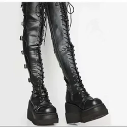 Wedges Sepatu Bot Panjang untuk Wanita Musim Gugur Musim Dingin Over-the-Knee Boots Cosplay Platform Tinggi Wanita Boots Baru Tumit Tinggi Gothic Botas Altas