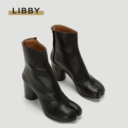 2024 markako diseinua Tabi botak, behatz zatituak, takoi altuak emakumezkoen botak Larruzko Zapatos Mujer Moda Udazkeneko Emakumeen Oinetakoak Botas Mujer