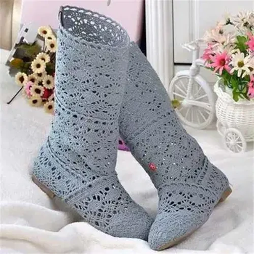 Bróga Buataisí Hollow Ardchaighdeáin Buataisí Mogalra Snáithe Cniotála Breathable Buataisí na mBan Samhraidh Bróga Mná Glún-Ard 35-41