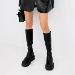 Botas De Mujer Дамски модни ботуши до коляното Високи токчета Тънки високи ботуши Есен Зима Топли дебели подметки Еластични ботуши Високи ботуши за ездачи