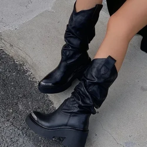 Plataforma gotikoa txahal erdiko botak Punk Street Metalezko dekorazioa Emakumezko motozikleta botak 2023 Neguko moda freskoak Borrokako botak Emakumeen oinetakoak