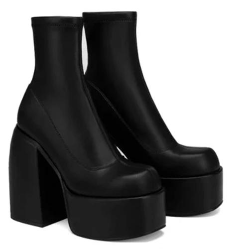 Boots Modern Llwyfan Merched Sodlau Rownd Toe Lledr Boot Sodlau trwchus Zipper Designer Block Heel Shoes Esgidiau Achlysurol Merched Ffasiwn