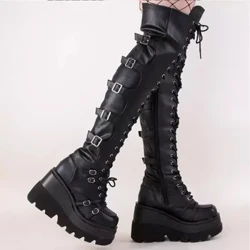 Ardán Gotach Punc Mná Bróga Thigh Bróga Sála arda Cosplay Sráide Dubha Do Bhean Y2K Gluaisrothar Thar Na Buataisí Glúine