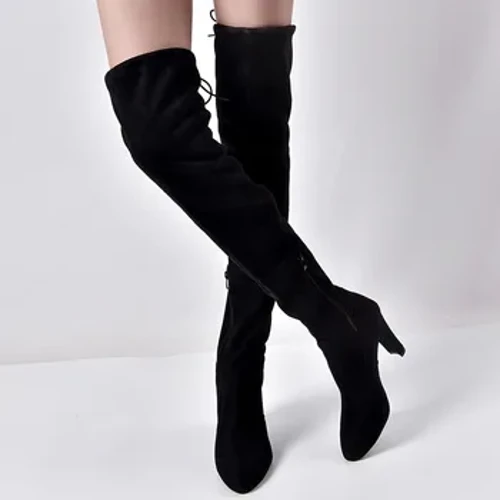 Dros y Pen-glin Merched Boots Botas Mujer Invierno 2023 Newydd Mewn Ffabrigau Stretch Slip sawdl uchel ar Esgidiau Bawd Hir pigfain Femme