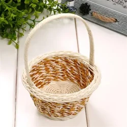 Multi-Functional Hand Made Wicker Rattan Woven Basket Convenience Kids Gift Storage Basket Flower Handle Wooden Picnic Decor
