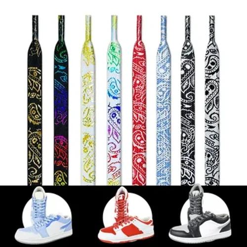 Cordones de zapatos planos dorados, cordones de flores de anacardo para zapatillas deportivas pintadas a mano, cordones de tenis informales para baloncesto