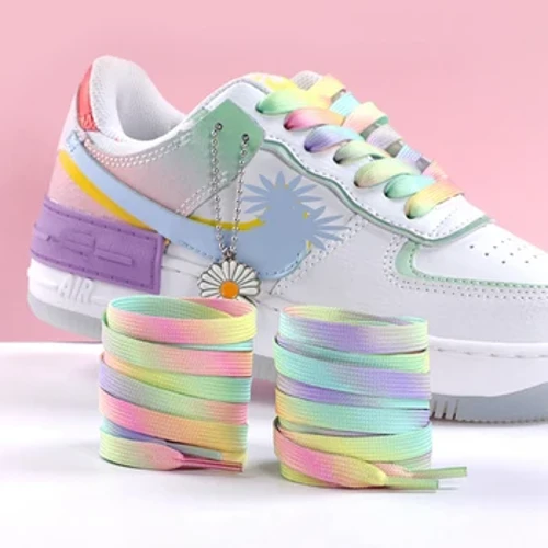 Sireturi plate Sireturi de pantofi de culoare curcubeu Pantofi de panza ocazional Siret colorat imprimeu Gradient Potrivit pentru toate unisex Nou 1 pereche