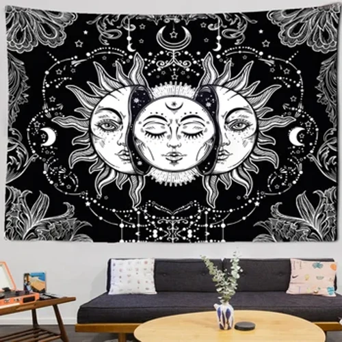 Mandala Cấp Trắng Đen Mặt Trời Và Mặt Trăng Thảm Treo Tường Tarot Hippie Thảm Treo Tường Ký Túc Xá Trang Trí Chăn