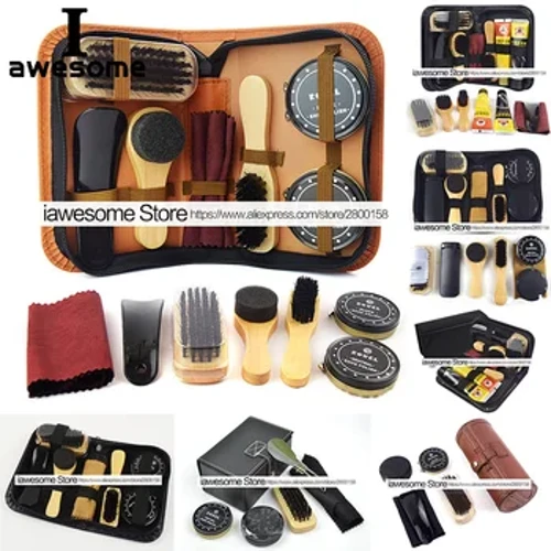 Kit professionnel de soins de chaussures, Portable pour bottes, baskets, ensemble de nettoyage, brosse de polissage, corne, outil de polissage pour chaussures en cuir