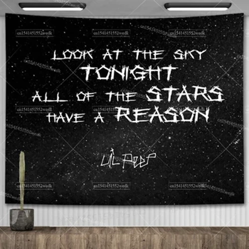Lil Peep gobelen devorga osilgan osmonga qarash badiiy gobelen adyol qora hippi jodugarlik gobelenlari estetik xona dekoratsiyasi