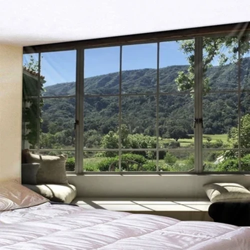Phong Cách Châu Âu 3D Cửa Sổ Phong Cảnh Treo Tường Cấp Bohemian Nghệ Thuật Chăn Màn Tại Nhà Phòng Ngủ Phòng Khách