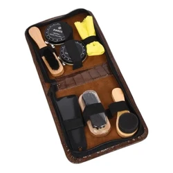 8-Pieces Shoe Care Kit Travel Shoes Shine Brush Polish Kit karo PU Kulit Storage Case