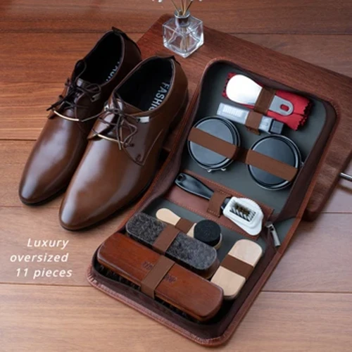 Super lusso11set di pezzi Set di spazzole per crine di cavallo Set di oli Strumenti per lucidare Vera pelleCura Pulizia e lucidatura scarpe Spazzola Cera per scarpe