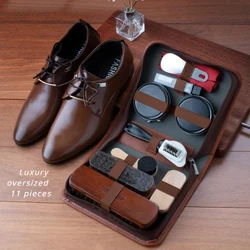 Super lusso11set di pezzi Set di spazzole per crine di cavallo Set di oli Strumenti per lucidare Vera pelleCura Pulizia e lucidatura scarpe Spazzola Cera per scarpe