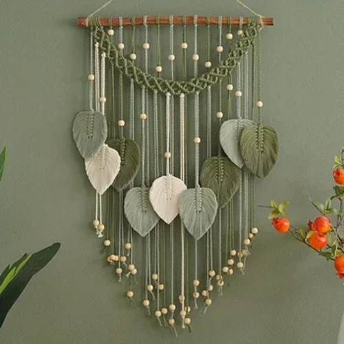 Taipéis Crochta Balla Leaf Macrame 1pc, Maisiú Boho Ealaíne Mór Macrame, Maisiú Seomra, Bronntanas Baile, Téip Glas Macrame Jungle Boho