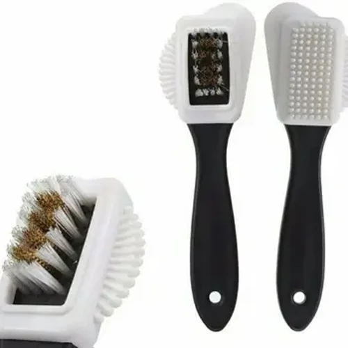 Brosse de nettoyage de chaussures à 3 côtés, pour chaussures en daim Nubuck, anti-poussière, en acier, plastique, botte en caoutchouc, outils de nettoyage ménager