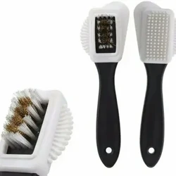 Brosse de nettoyage de chaussures à 3 côtés, pour chaussures en daim Nubuck, anti-poussière, en acier, plastique, botte en caoutchouc, outils de nettoyage ménager