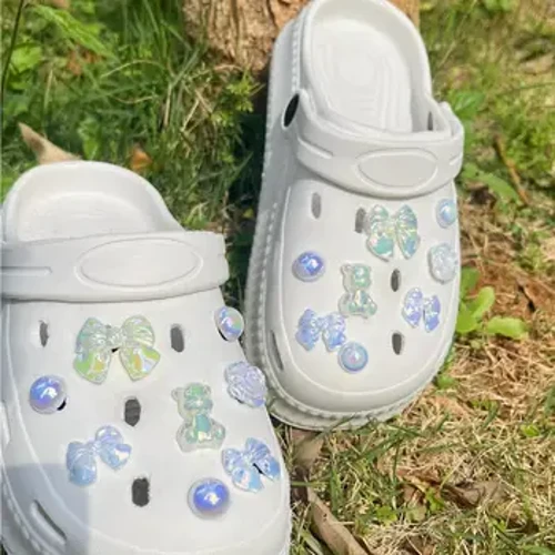 Vipande 16 / seti ya vifaa vya viatu vya pwani, upinde wa rangi ya AB unaweza kuwa ua wa kiatu cha diy, buckle ya mapambo inayoweza kutengwa, inayofaa kwa b