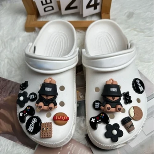 Breloc pantofi Ace noi DIY Negru drăguț Pescar Urs Decorat Cataramă pentru gaură Pantofi Charms Set Accesorii Copii Băieți Fete Cadou