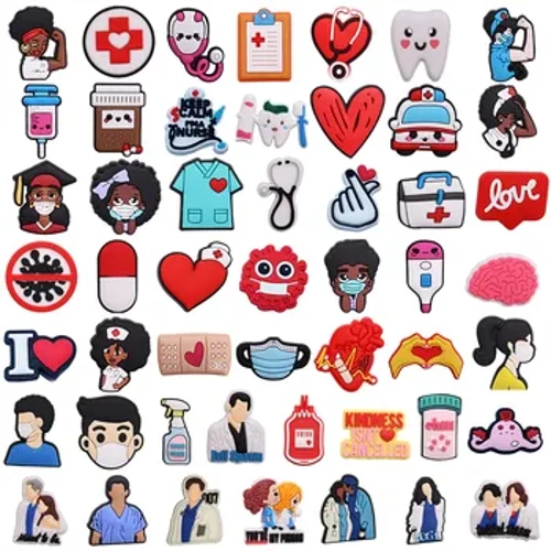 1 pz PVC La gentilezza non viene annullata Cuore Cervello Infermiera Ragazza nera Dente Ciondoli per scarpe Decorazione di design Adatta Zoccoli Pin Regalo per adulti