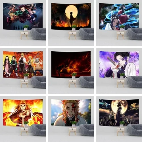 Japanske anime tapiserije na zidu Hipi Dekor sobe Demons Slayer Anime platnene zidne tapiserije Pozadina spavaće sobe Uređenje doma