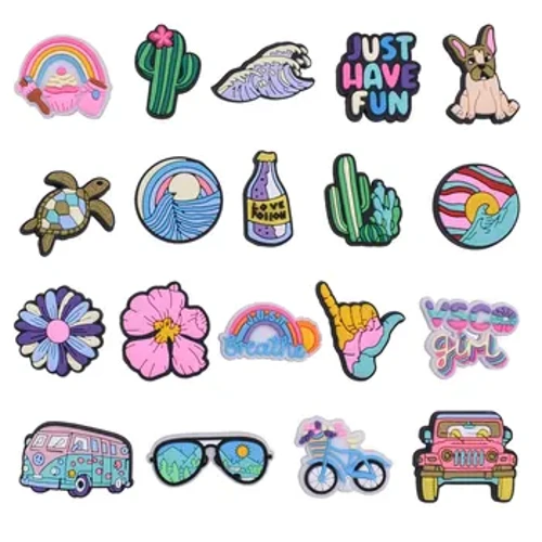 Nagyker 1db PVC cipőtartozékok Crocs Charms Beach Vacation Badge Női Szandálok Csat Gyerektűk Férfi Dekorációs Farmerek