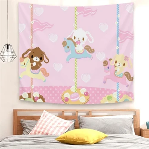 1 tấm thảm Sanrio Sugar Rabbit Tấm thảm treo tường. Carousel Phòng Khách Phòng Ngủ Trang Trí Nhà Nghệ Thuật Treo Tường Che Phụ Kiện