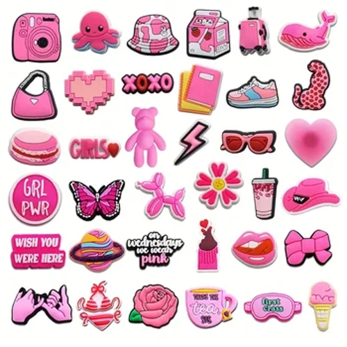 Oinetako arrosa xarma asko Clogs Bubble Slide Sandaliak, PVC Oinetako Apaingarriak Gabonetako Urtebetetze Oparirako Osagarriak