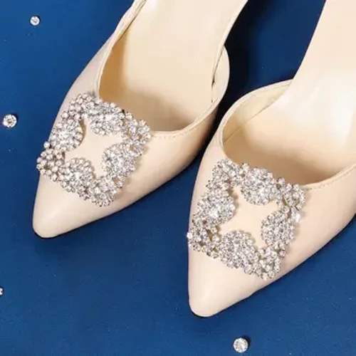 2 PZ Lady Rhinestone Oinetako Klipak Ezkontza Ezkongaiaren Kristalezko Oinetakoak Apainketa Emakumeen Takoi Altuak Oinetako Apaingarriak