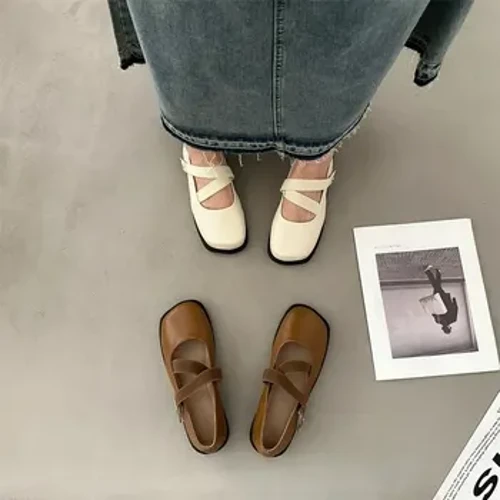 Vintage Mary Jane Chaussures féminines Printemps / Automne Flats Round Toe French Style Robes Chaussures