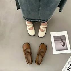 Vintage Mary Jane Emakumeen Oinetakoak Udaberri/udazkeneko Oinetakoak Behatz biribilak Frantziako estiloko soineko oinetakoak Emakumeentzako oinetako dotoreak