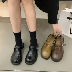 AmaFlethi Ozwane Oluyindilinga Wabesifazane Bakudala 2023 Intwasahlobo/ekwindla yaseKorea Izicathulo Zomfundi zika-Mary Jane Single Shoes Pu Insole Rubber Upper
