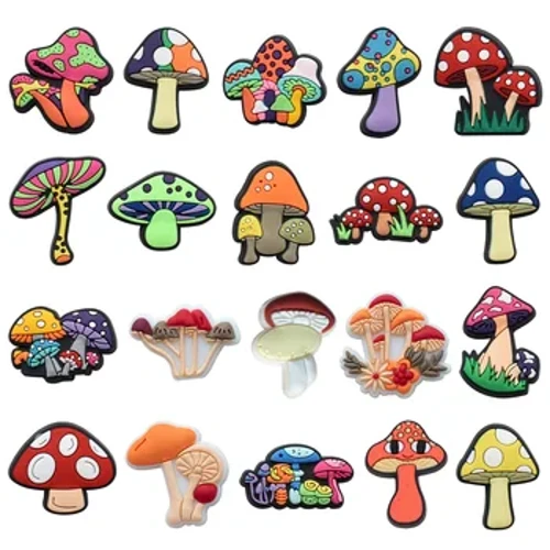 1-20Pcs PVC Schong Charms Faarweg Champignon Kanner Sandalen Schong Button Charms Cute Buckle Fit Clog Sandal Rucksak Grousshandel