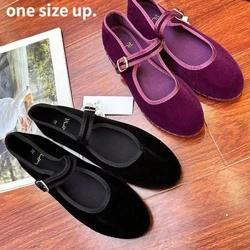 Elegan Mary Jane Flats Sepatu Wanita Hitam Gesper Tali Dangkal Kasual Balet Sepatu Wanita Musim Semi Musim Gugur Kanvas Pantofel 2023