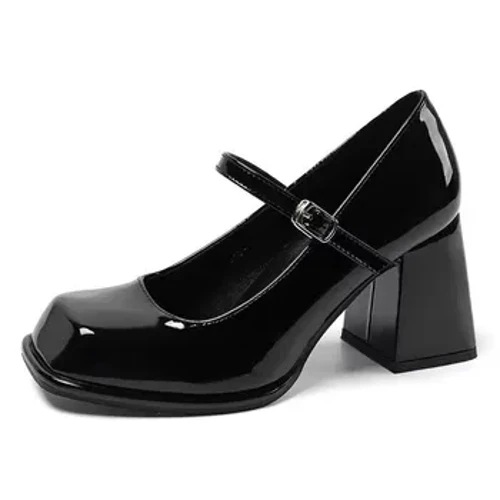Nā kāmaʻa ʻeleʻele ʻeleʻele ʻo Mary Janes Wahine Buckle Non-Slip Casual Medium Heels Keʻena Wahine Solid Elegant Heels Korean 2023 Summer