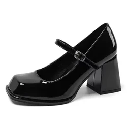 Mary Janes Vintage Đen Giày Sandal Người Phụ Nữ Khóa Chống Trơn Trượt Cổ Vừa Gót Công Sở Nữ Chắc Chắn Thanh Lịch Gót Hàn Quốc Mùa Hè 2023