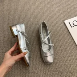 Çunky ökjeli kümüş Meri Jeýn aýakgaplary Aýakgaply ýeke aýal aýakgaplary 2024 Zapatos De Mujer aýallar üçin täze bahar guşak aýakgaplary