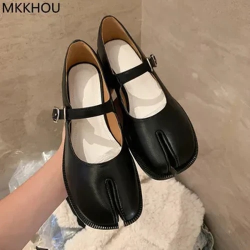 MKKHOU Pantofi de damă la modă, din piele de înaltă calitate, cu vârf despicat, pantofi Mary Jane, confortabili, cu toc mic, Lolita
